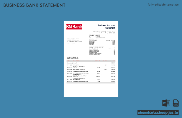 Beispiel eines Firmenkontoauszugs der norwegischen BN Bank (Word- und PDF-Datei)